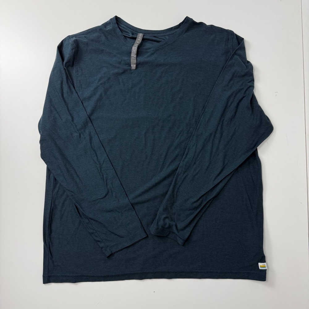 Vuori Strato Tech Tee Long Sleeve Mens XXL Charcoal Heather Blue Crew Neck Shirt